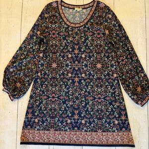 Max studio Boho Floral Navy Tunic Top